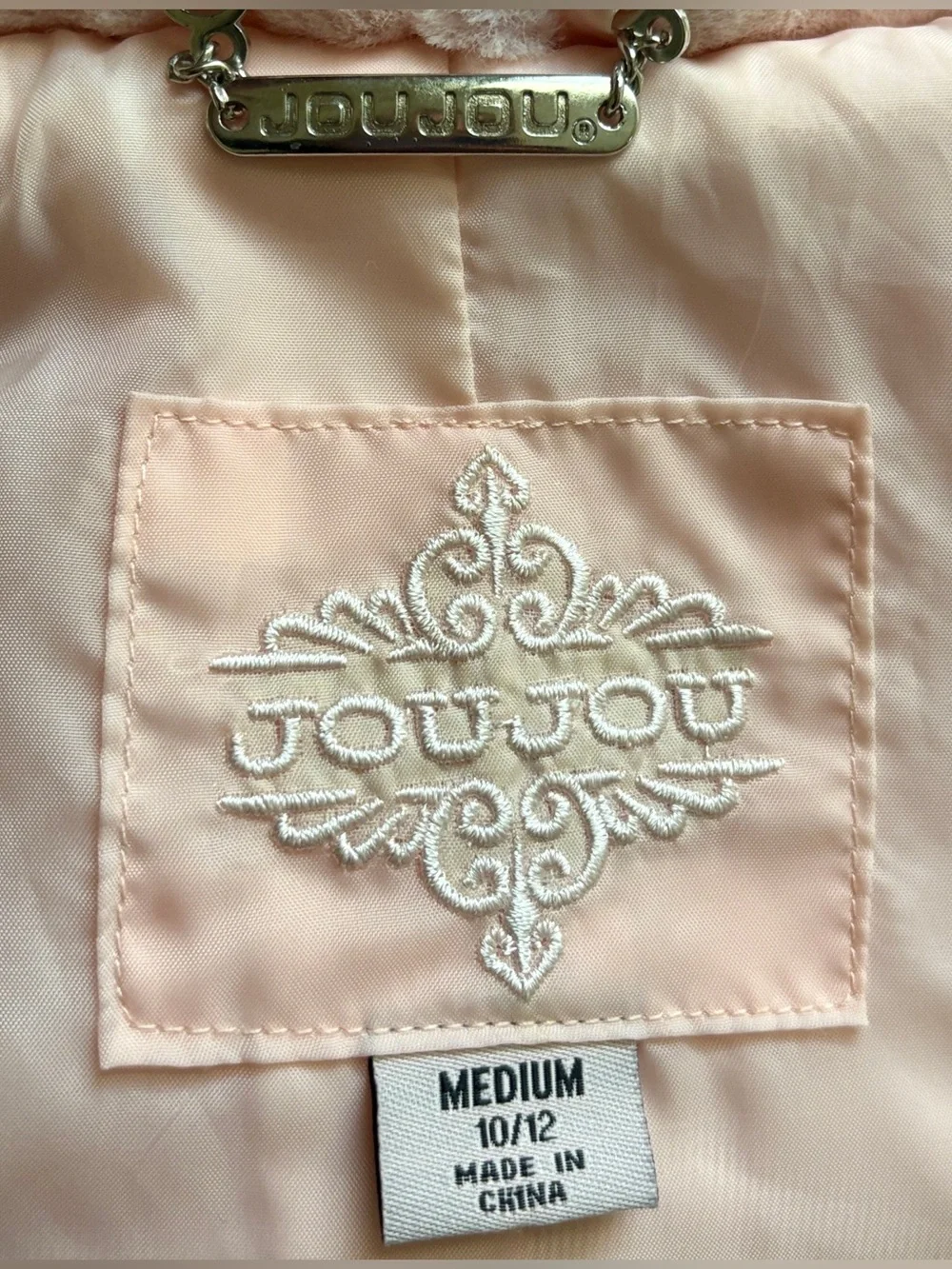 JouJou Light Pink Faux Fur Coat Size M 8 10 Fluffy Soft Collar Buttons Cute